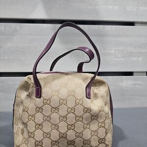 Gucci Monogram Canvas Tote with Purple Leather Trim